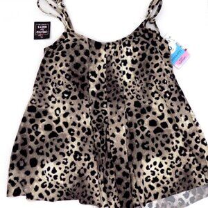 Swim Solutions Swim Top Cheetah Animal Print Pleated Size 8 Up to D Cup